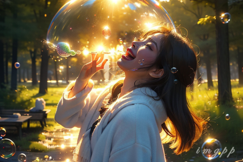 and popping bubbles fills the air as they playfully try to catch them,evening, (20)