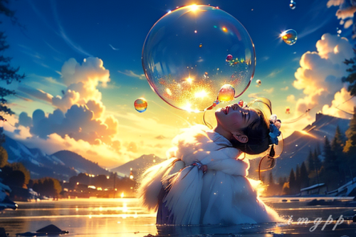 and popping bubbles fills the air as they playfully try to catch them,evening, (21)