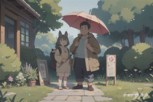 mega size totoro and a guy with umbrella standing (10)
