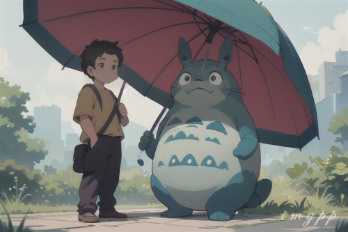 mega size totoro and a guy with umbrella standing (12)