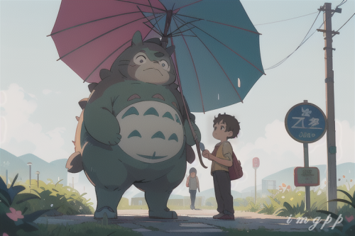 mega size totoro and a guy with umbrella standing (15)