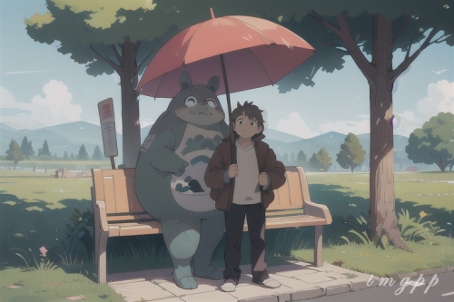 mega size totoro and a guy with umbrella standing (16)
