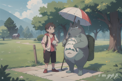 mega size totoro and a guy with umbrella standing (17)