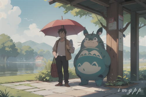 mega size totoro and a guy with umbrella standing (24)