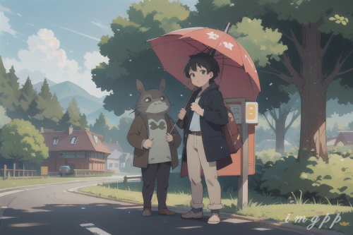 mega size totoro and a guy with umbrella standing (25)