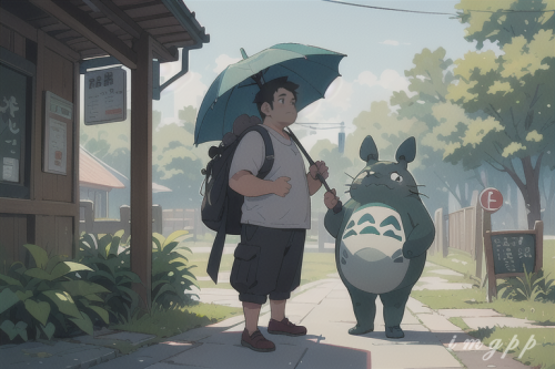 mega size totoro and a guy with umbrella standing (26)