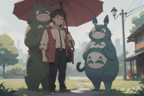 mega size totoro and a guy with umbrella standing (28)