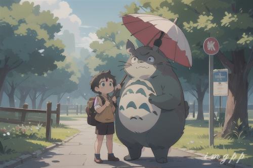 mega size totoro and a guy with umbrella standing (31)