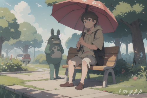 mega size totoro and a guy with umbrella standing (32)