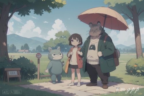 mega size totoro and a guy with umbrella standing (9)